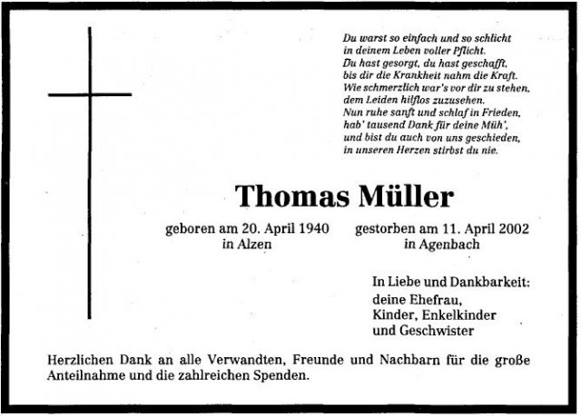 Mueller Thomas 1940-2002 Todesanzeige